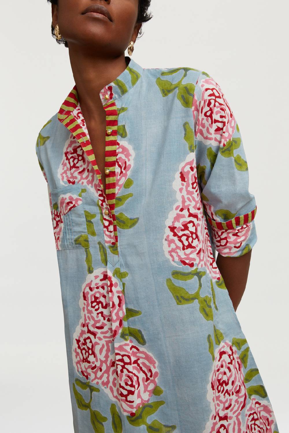 Lisa Corti kurta corta leopard flower sky light blue