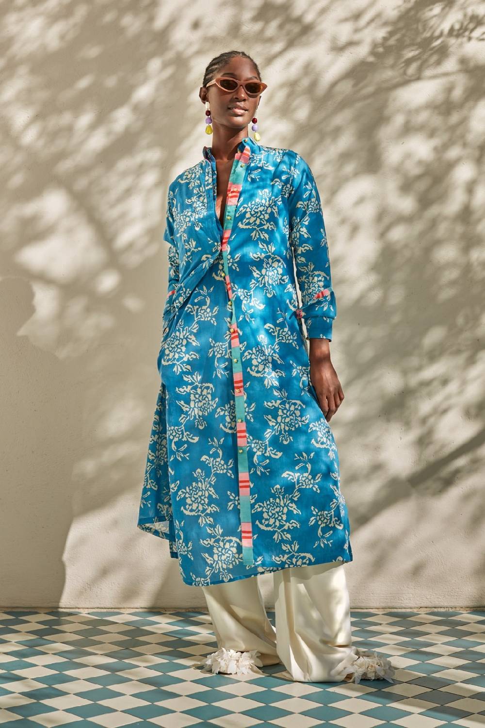 Lisa Corti Kurta Lunga Aperta Kandem Design Turquoise