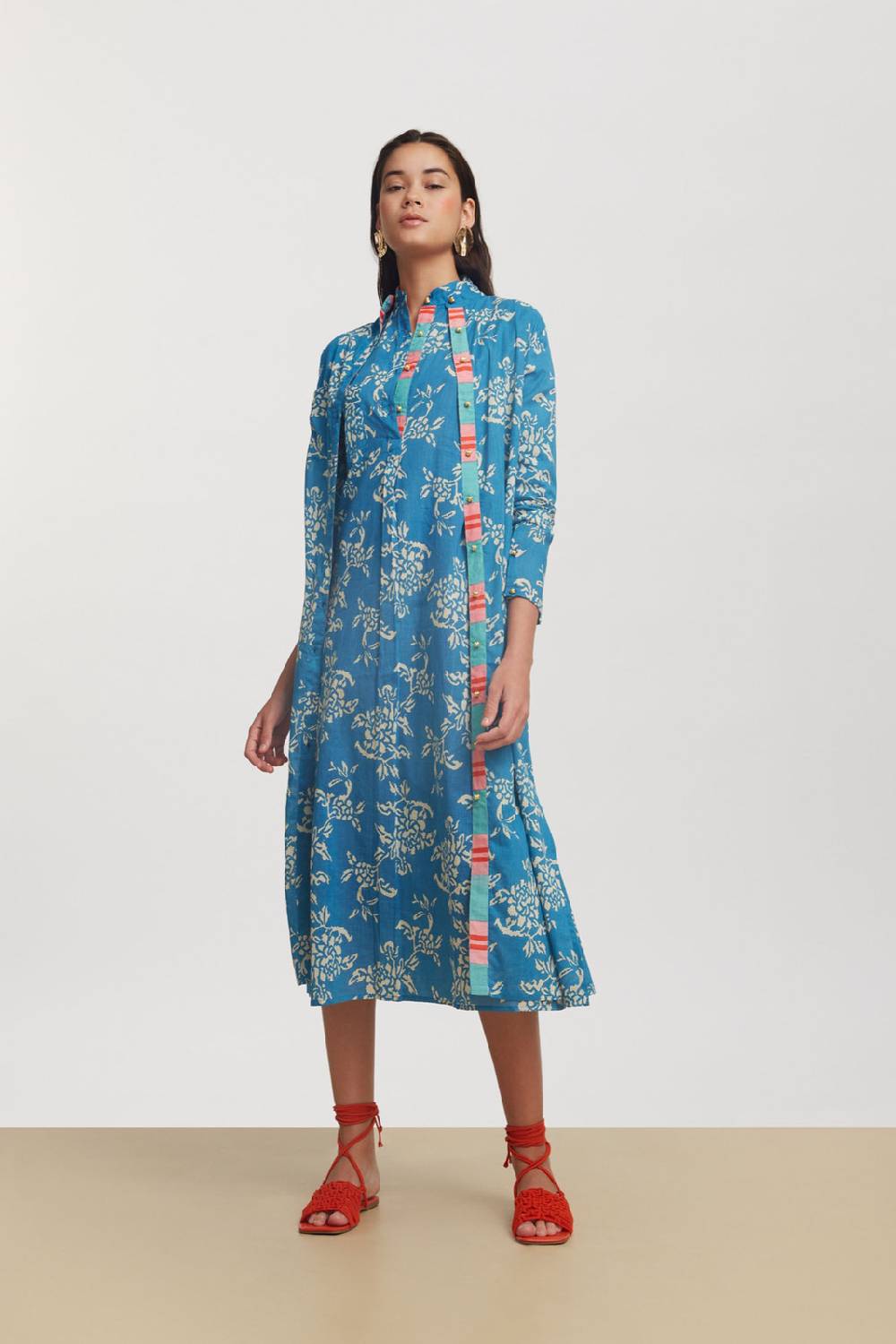 Lisa Corti kurta lunga aperta kandem design turquoise