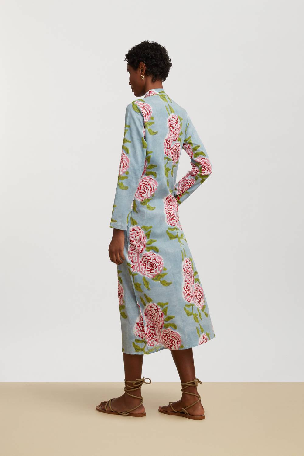 Lisa Corti Kurta Lunga Aperta Leopard Flower Sky Light Blue