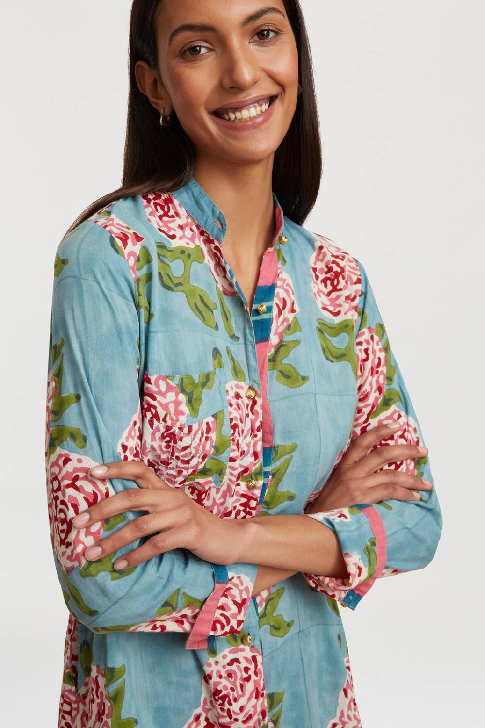 Lisa Corti Kurta Lunga Aperta Leopard Flower Sky Light Blue