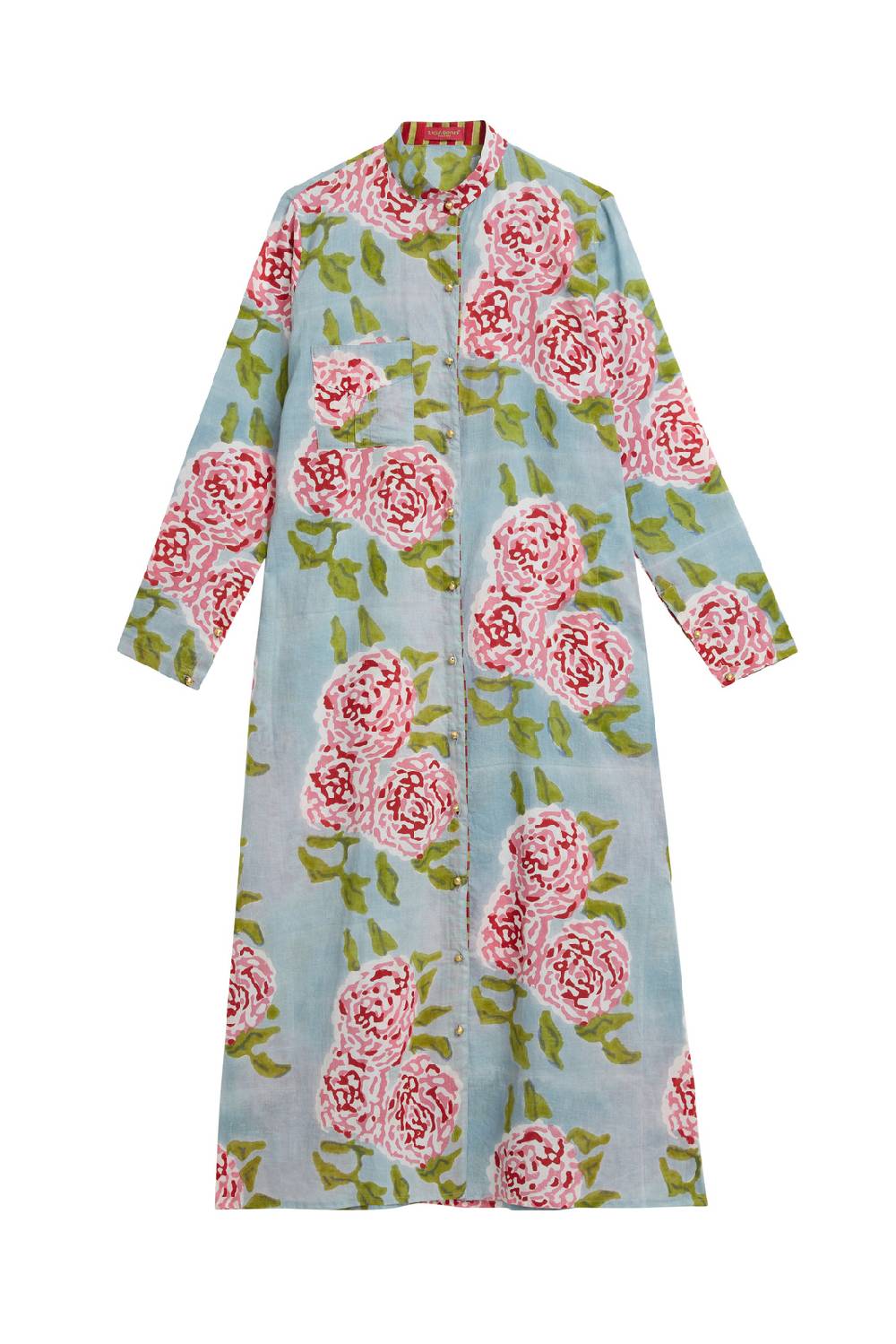 Lisa Corti Kurta Lunga Aperta Leopard Flower Sky Light Blue