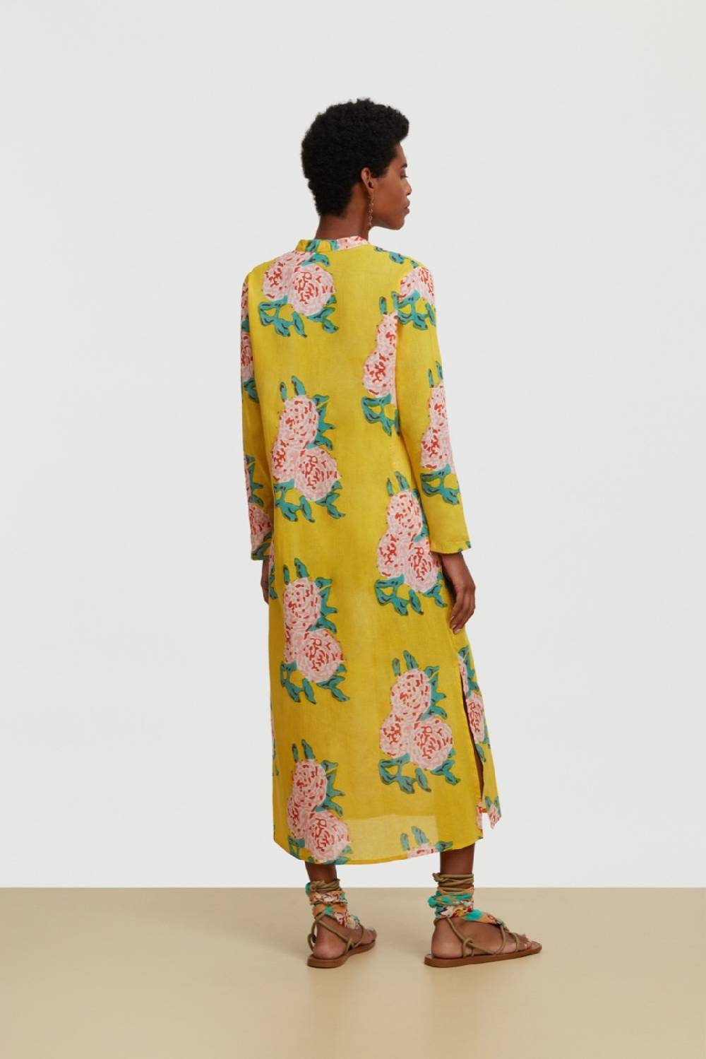 Lisa Corti Kurta Lunga Aperta Leopard Flower Yellow