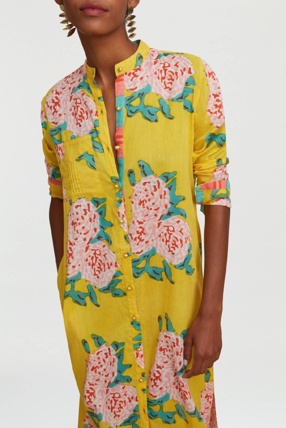 Lisa Corti Kurta Lunga Aperta Leopard Flower Yellow