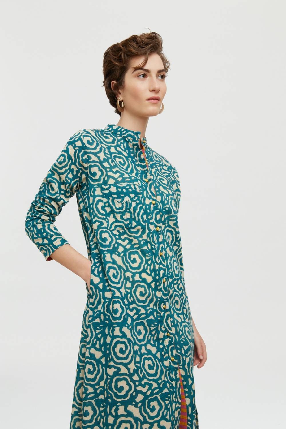 Lisa Corti Kurta Lunga Aperta Spiral Peacock Natural