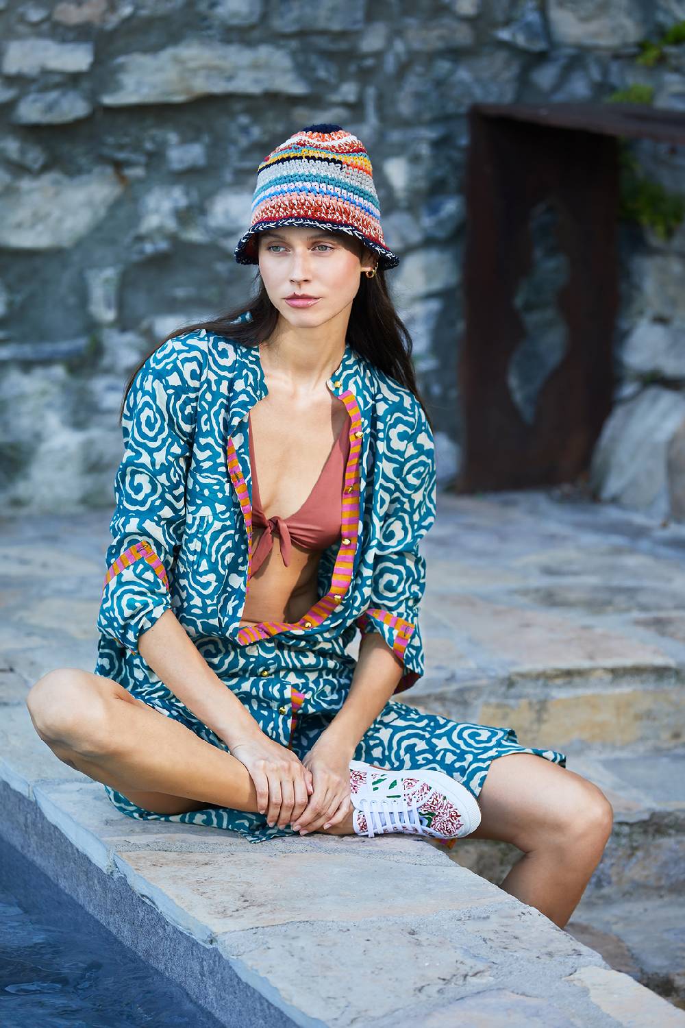 Lisa Corti Kurta Lunga Aperta Spiral Peacock Natural