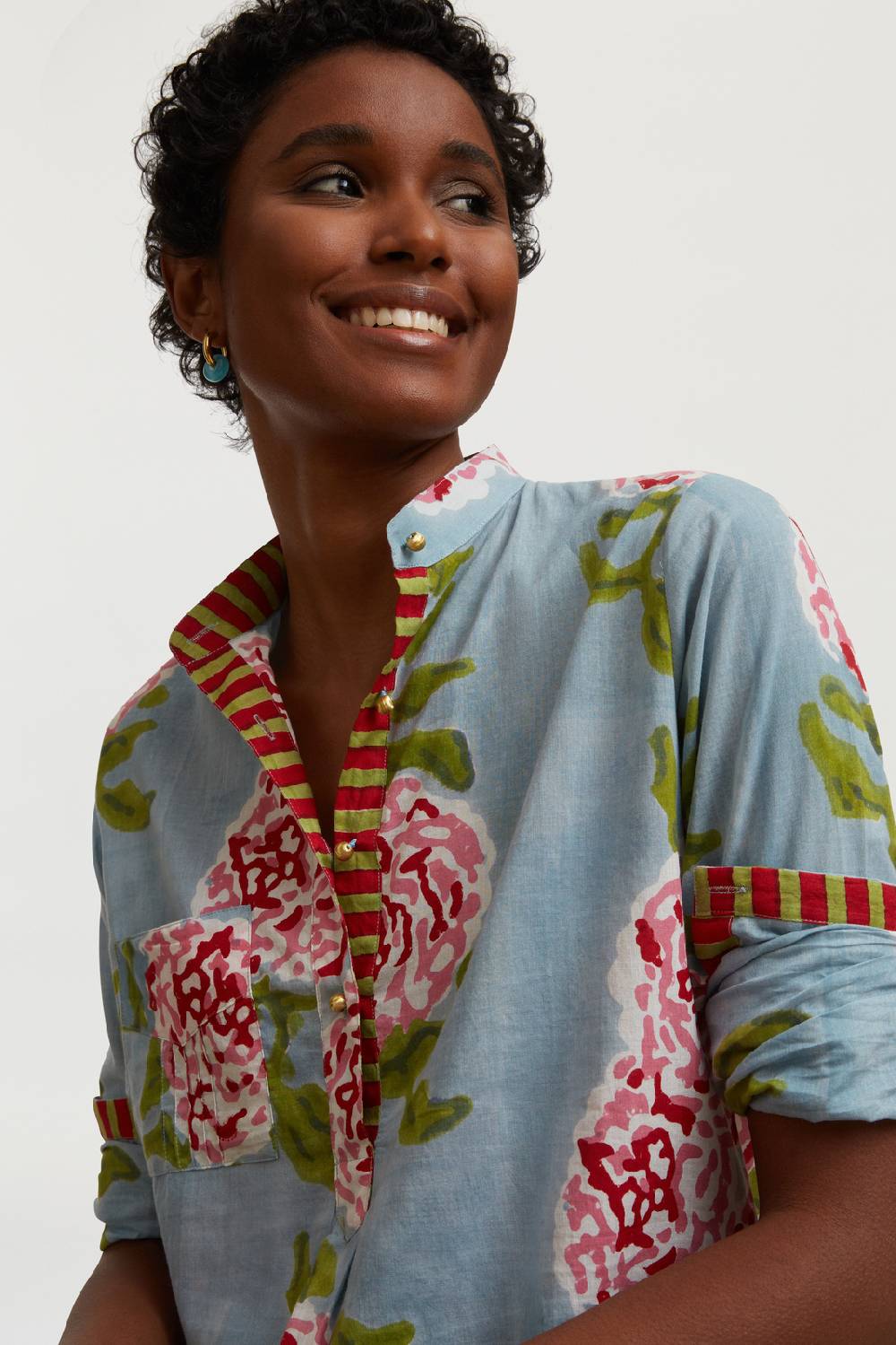 Lisa Corti Kurta Lunga Leopard Flower Sky Light Blue