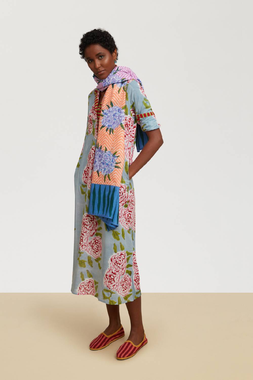 Lisa Corti Kurta Lunga Leopard Flower Sky Light Blue