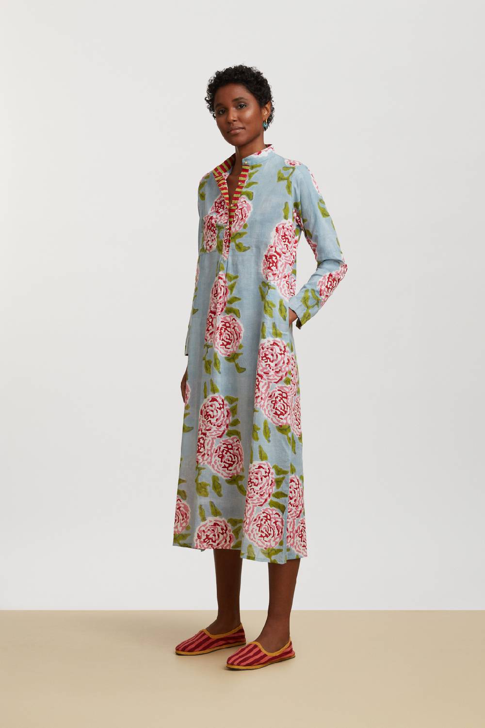 Lisa Corti kurta lunga leopard flower sky light blue
