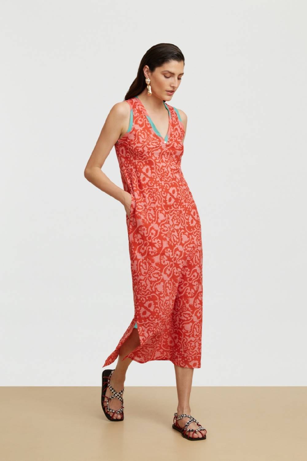 Lisa Corti abito cheack damask design red