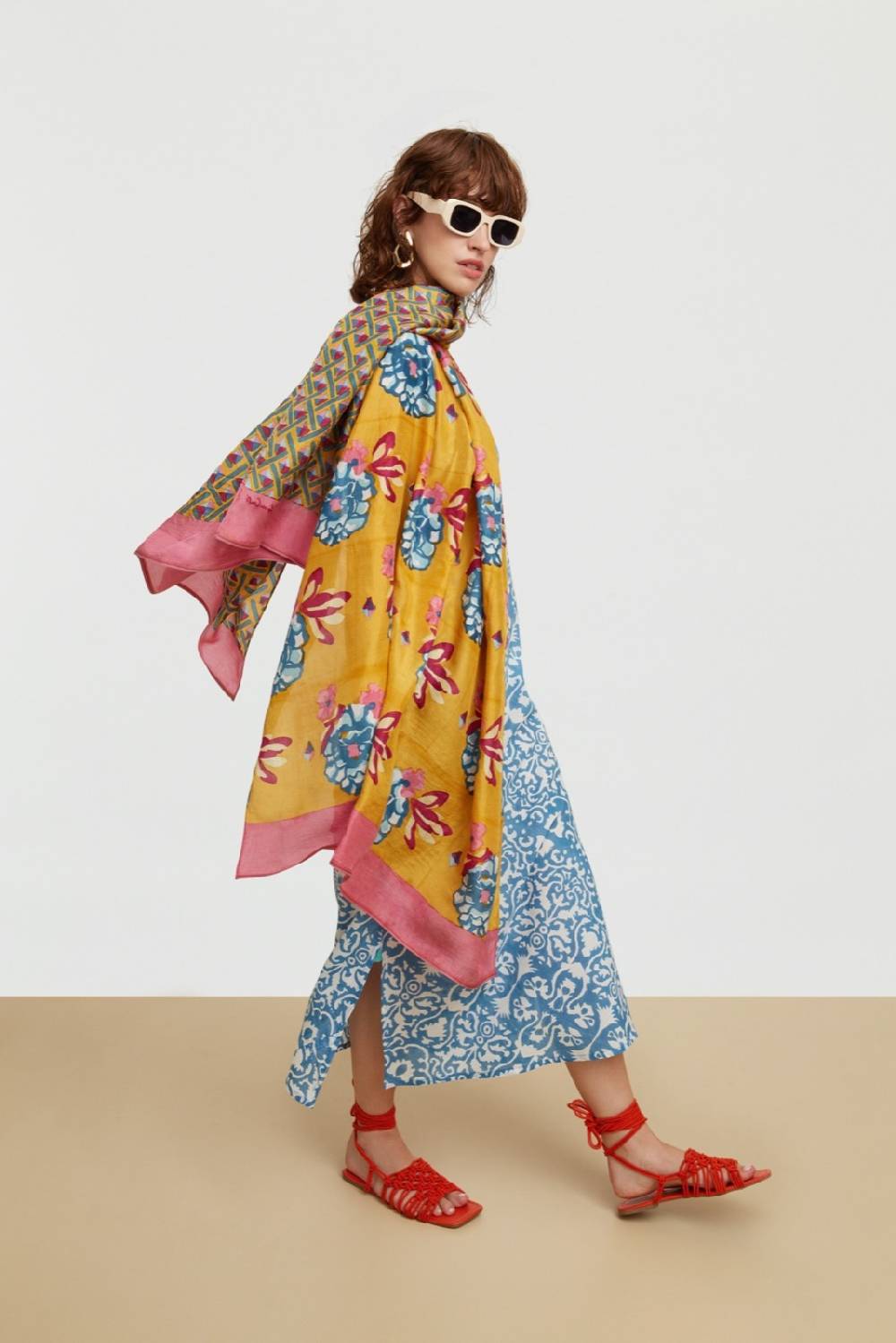 Lisa Corti Abito Cheack Damask Design White Blue