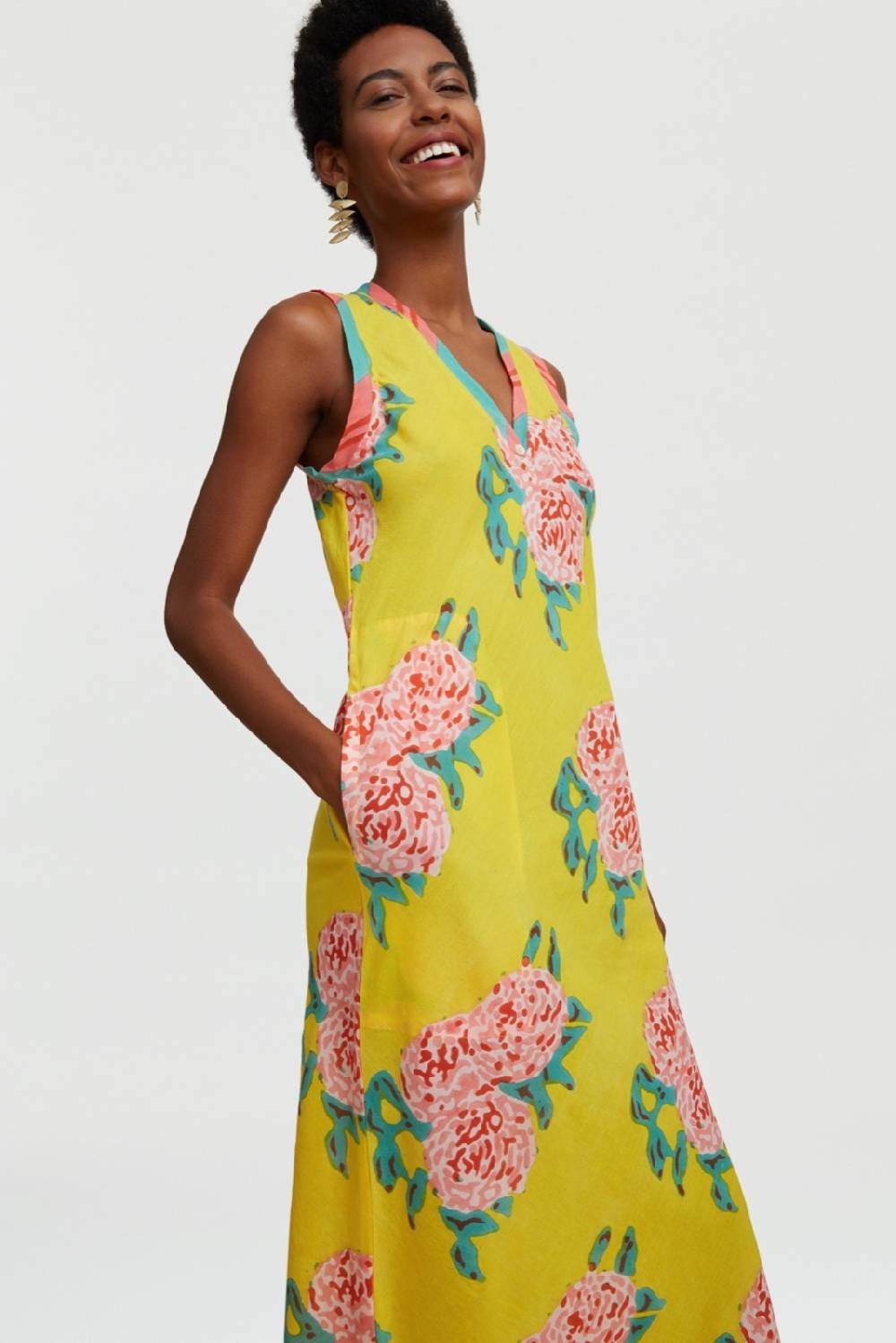 Lisa Corti Abito Cheack Leopard Flower Yellow