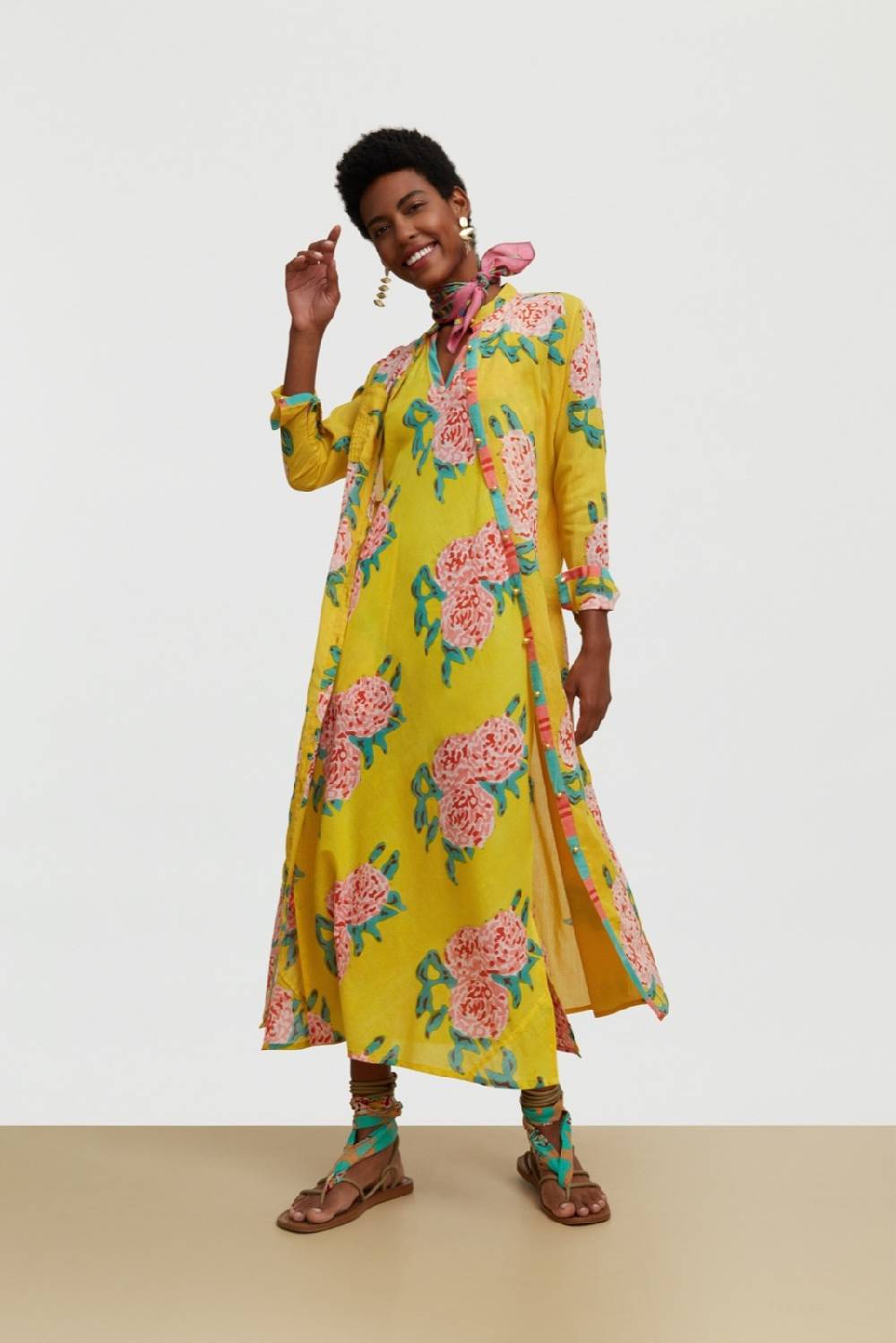 Lisa Corti Abito Cheack Leopard Flower Yellow