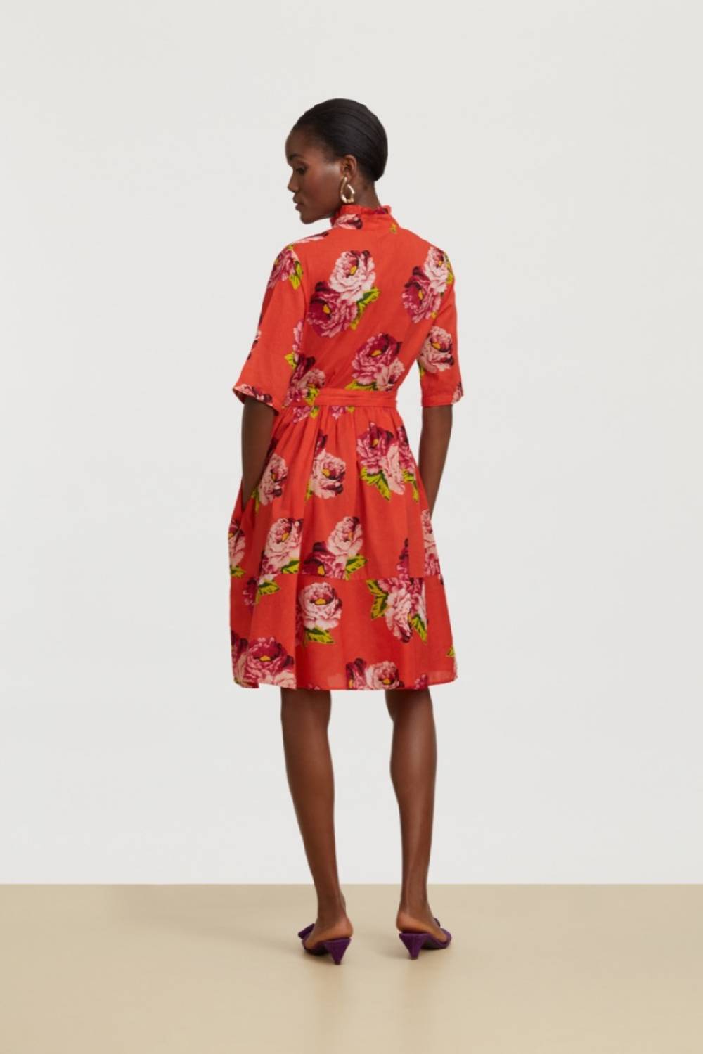 Lisa Corti Abito Greta Folk Rose Coral