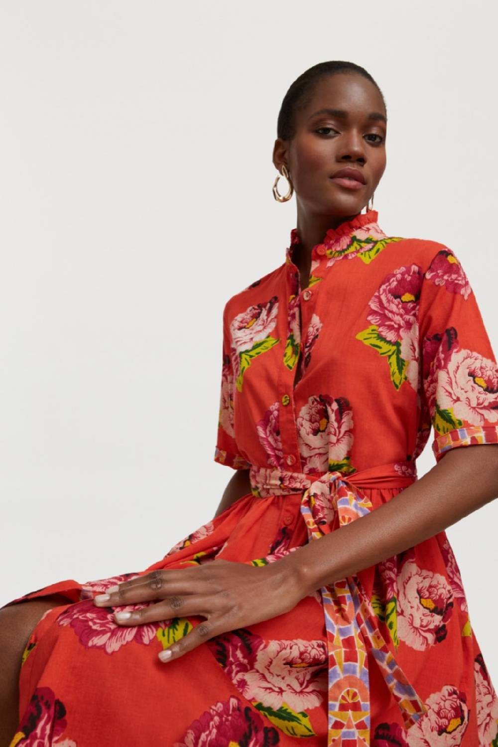 Lisa Corti Abito Greta Folk Rose Coral