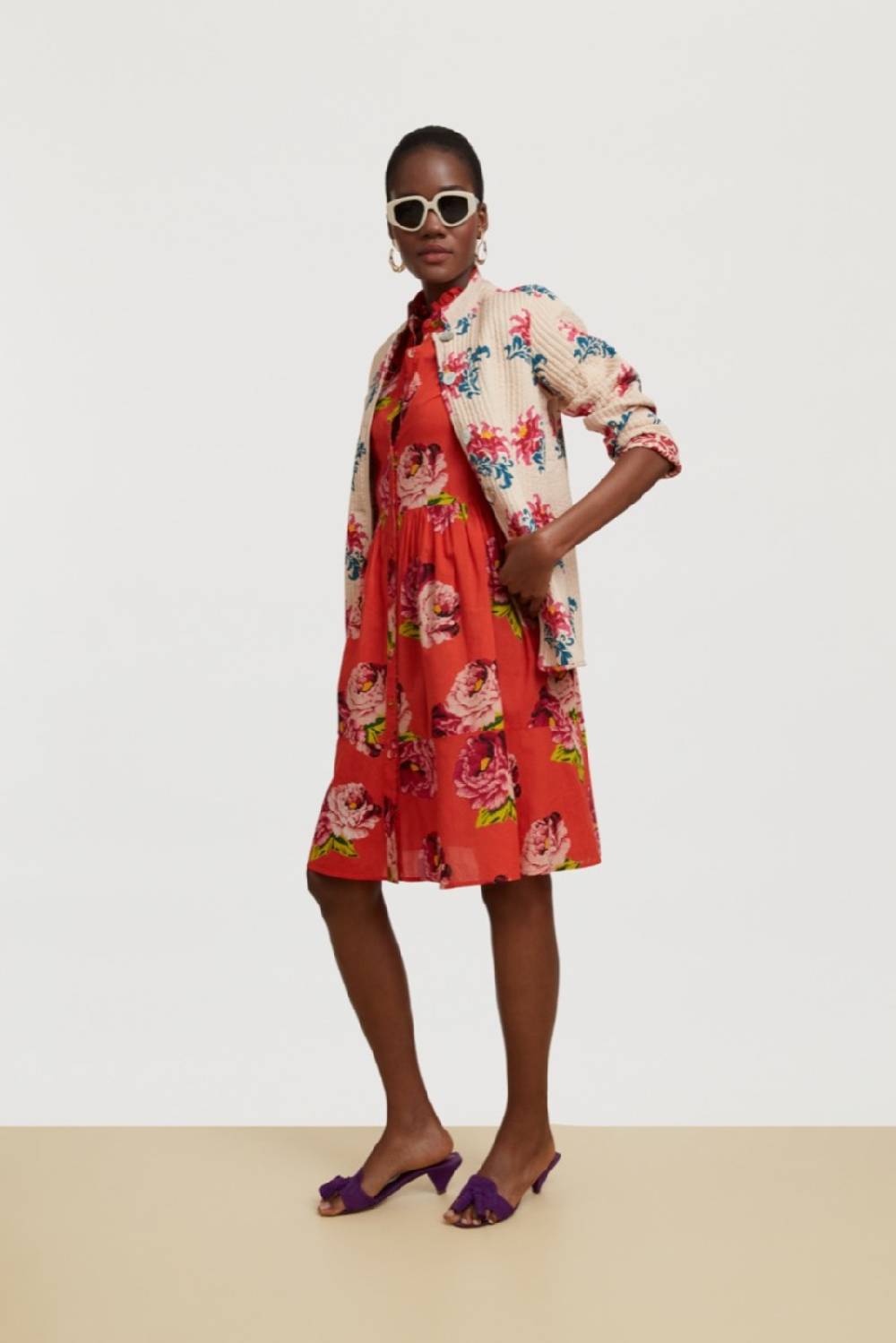 Lisa Corti Abito Greta Folk Rose Coral