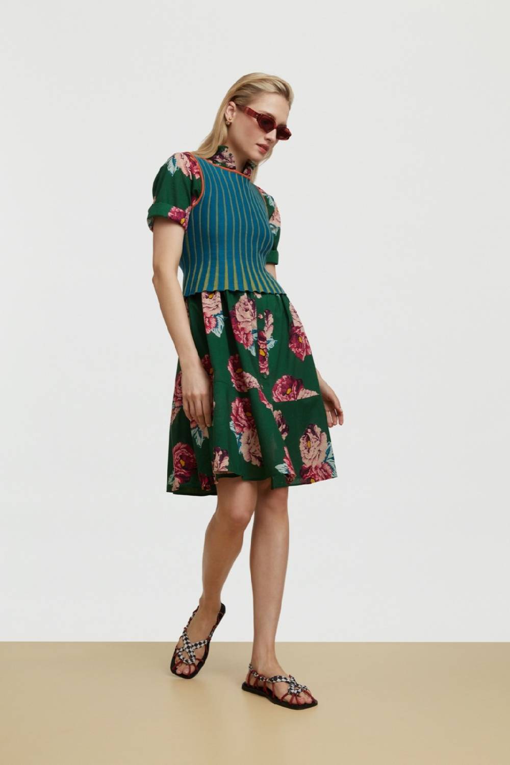 Lisa Corti Abito Greta Folk Rose Green
