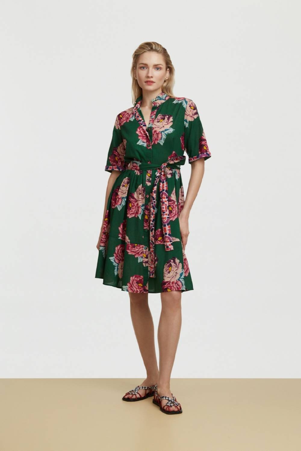 Lisa Corti Abito Greta Folk Rose Green