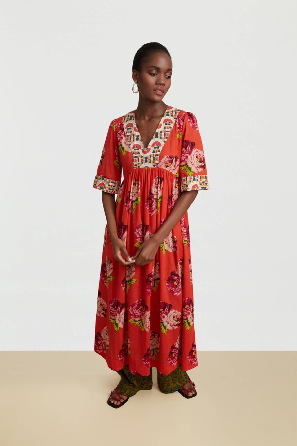 Lisa Corti Abito Gypsy Folk Rose Coral