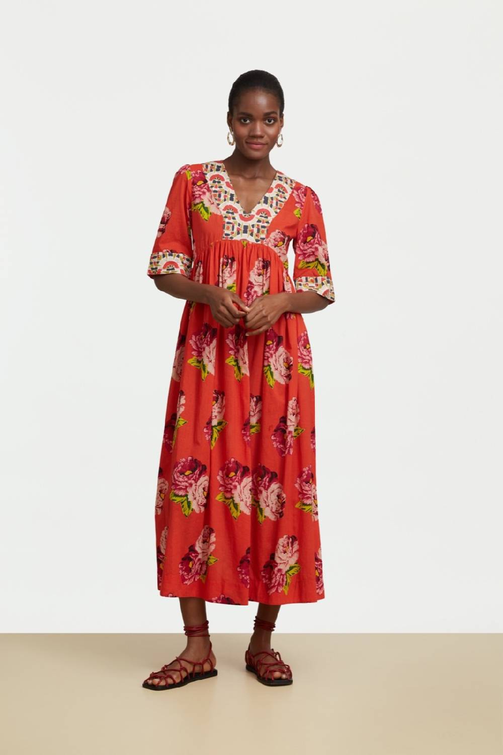 Lisa Corti abito gypsy folk rose coral