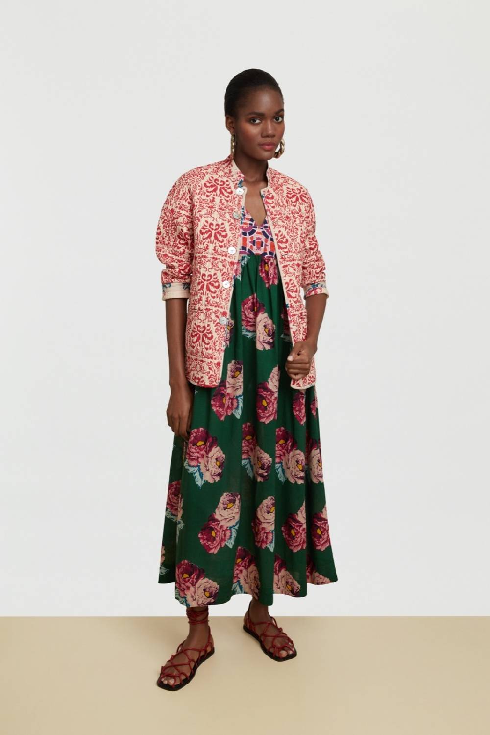 Lisa Corti Abito Gypsy Folk Rose Green