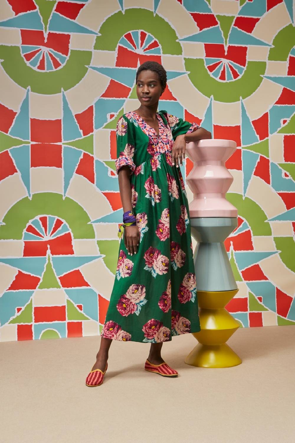 Lisa Corti Abito Gypsy Folk Rose Green