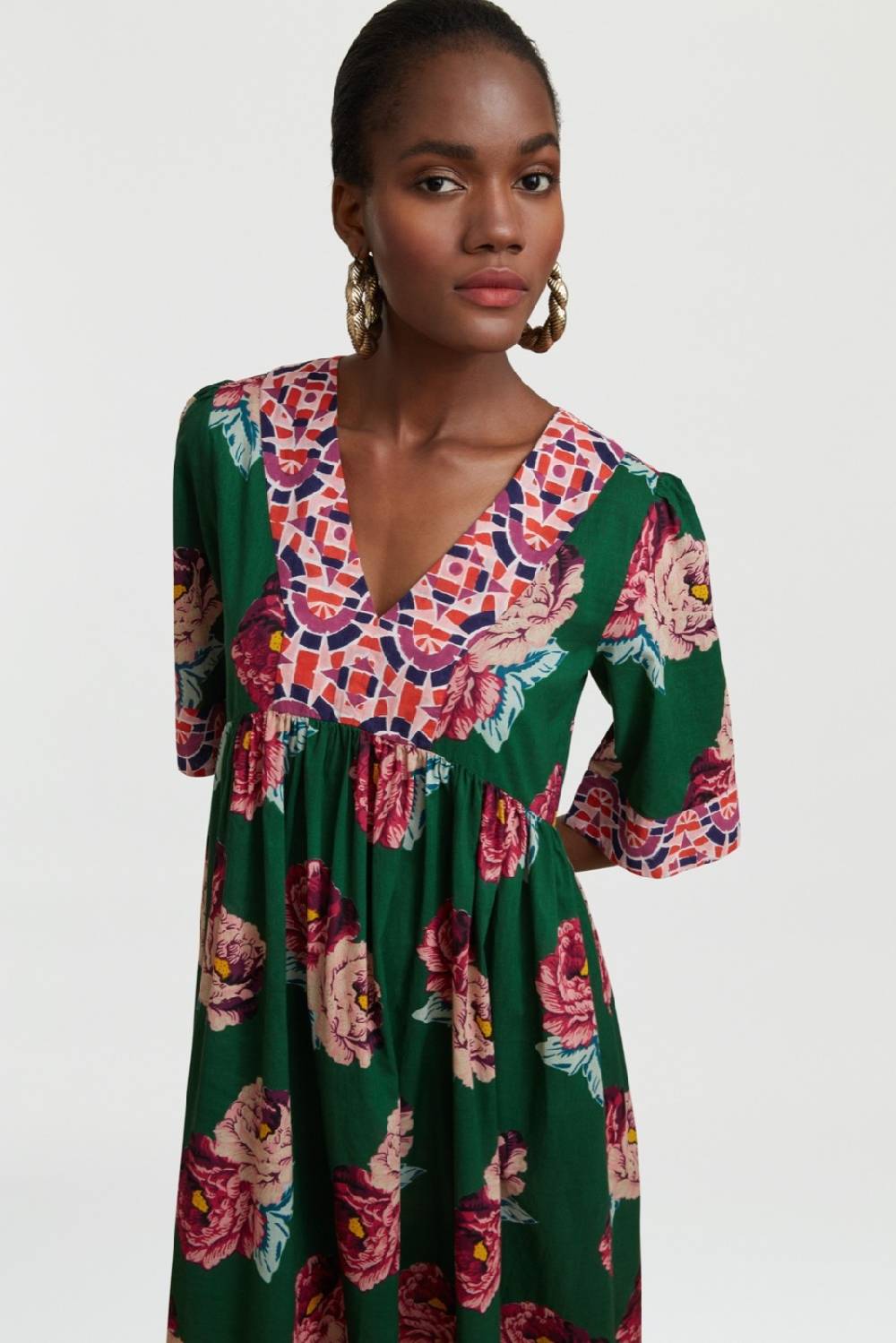 Lisa Corti abito gypsy folk rose green