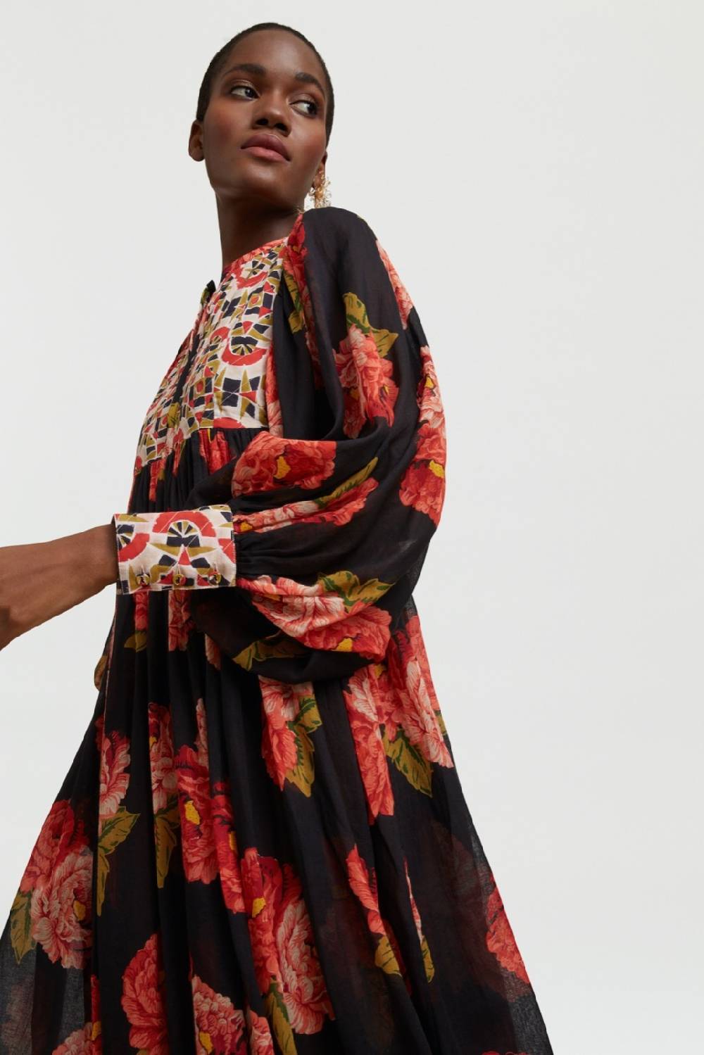 Lisa Corti abito ortensia folk rose black