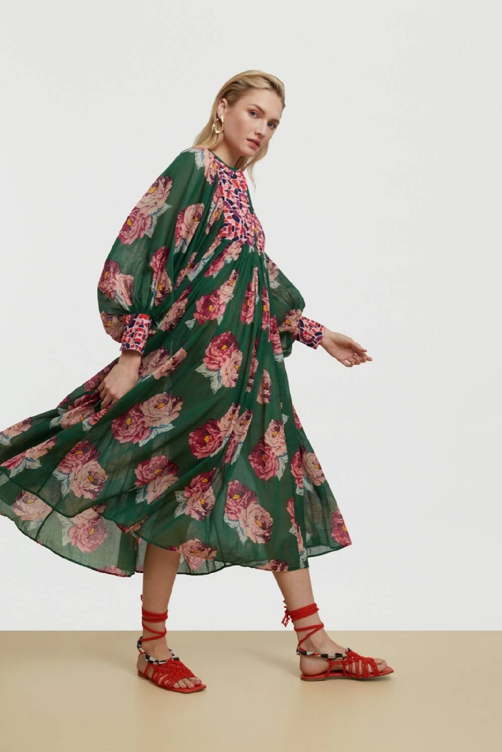 Lisa Corti Abito Ortensia Folk Rose Green