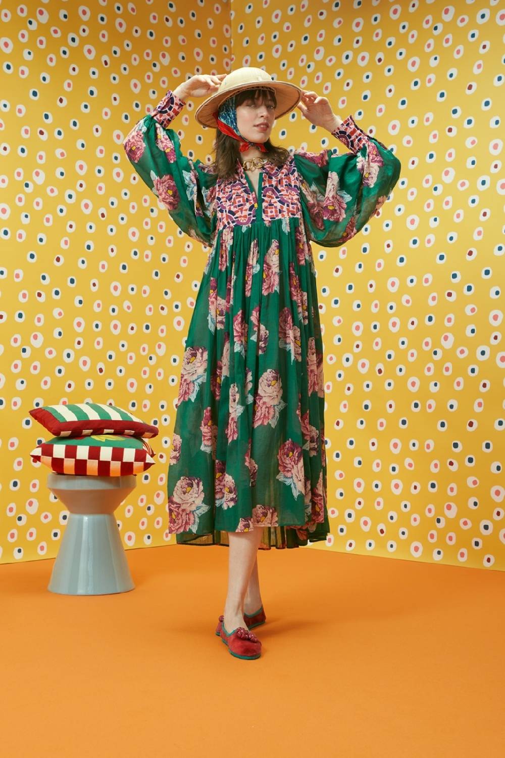 Lisa Corti Abito Ortensia Folk Rose Green