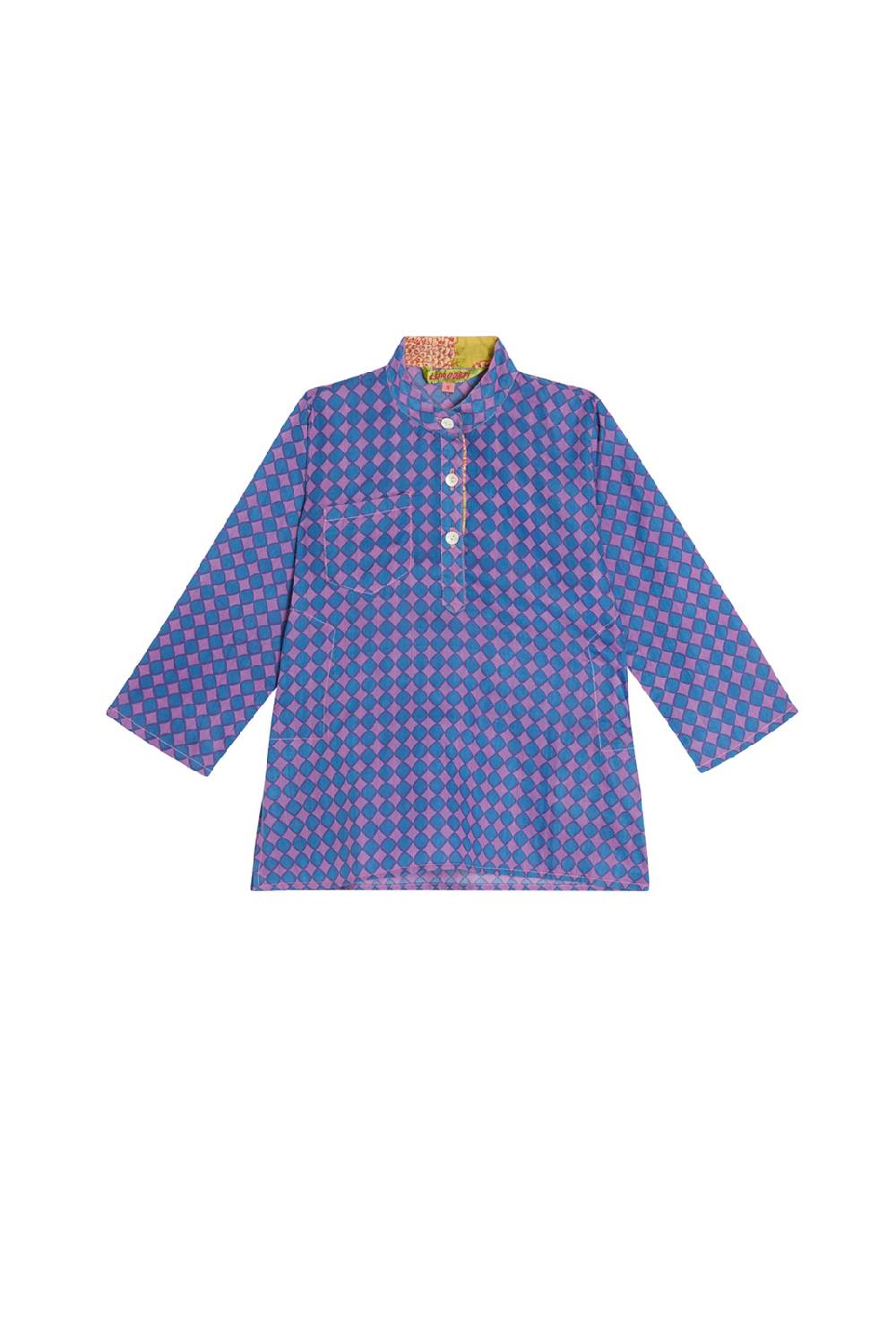 Lisa Corti baby kurta diamond check purple cobalt