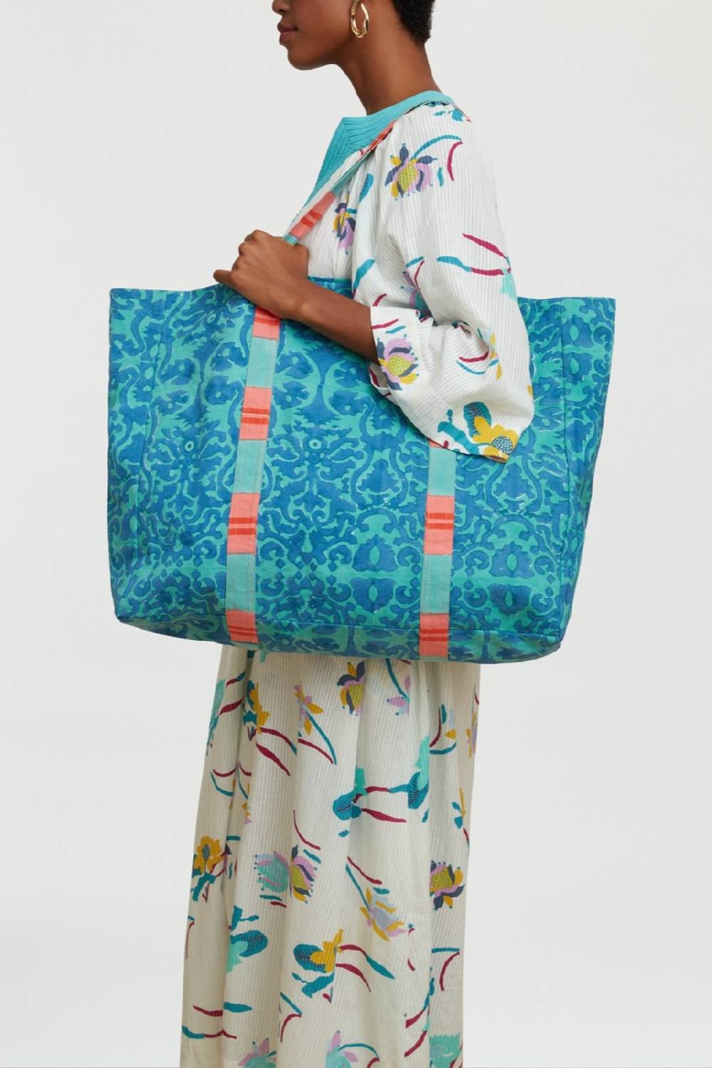 Lisa Corti borsa shopping damask design blue