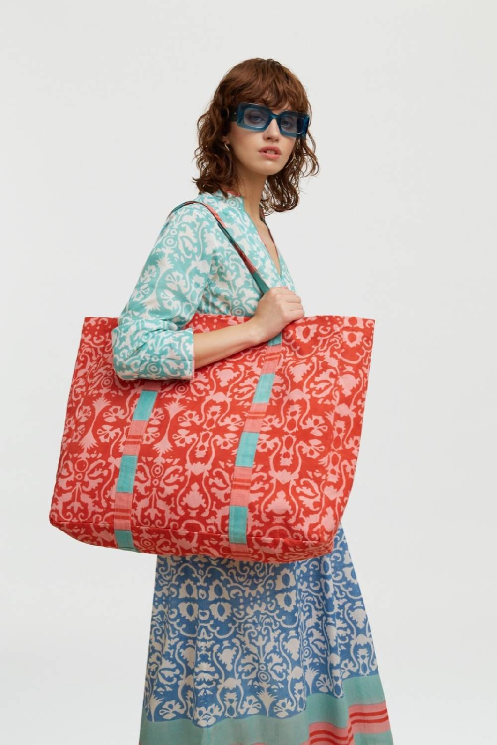 Lisa Corti borsa shopping damask design red