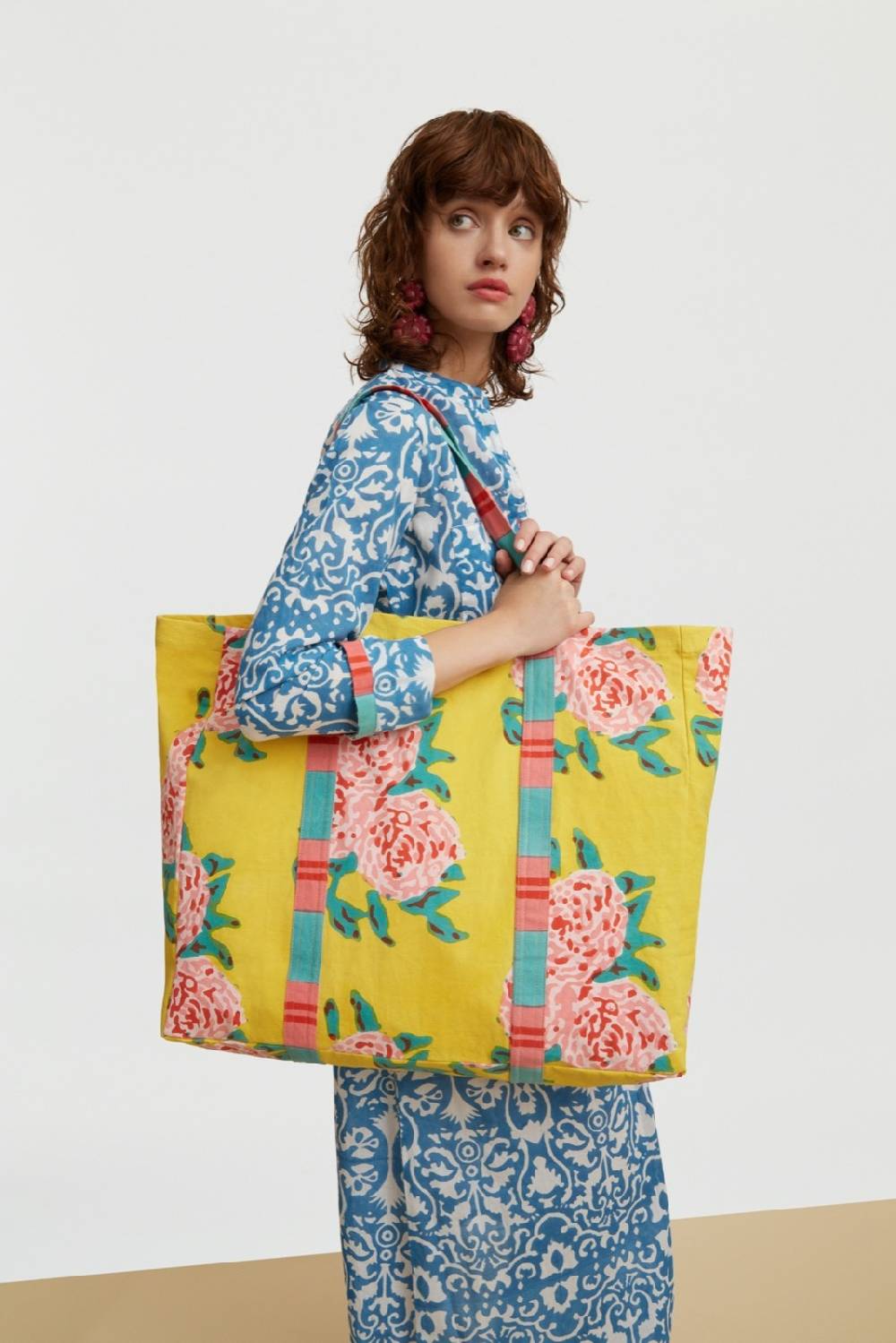 Lisa Corti borsa shopping leopard flower yellow