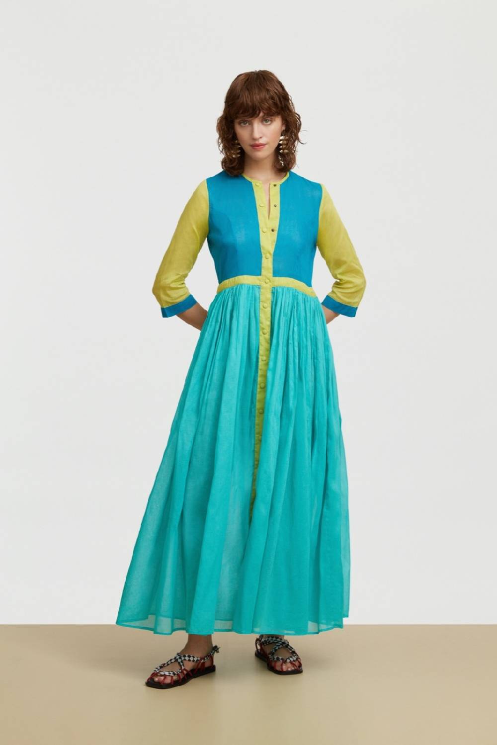 Lisa Corti caftano lungo aperto rainbow cobalt