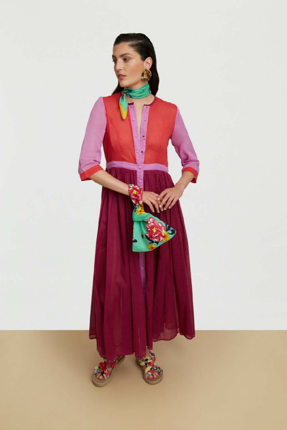 Lisa Corti Caftano Lungo Aperto Rainbow Geranium