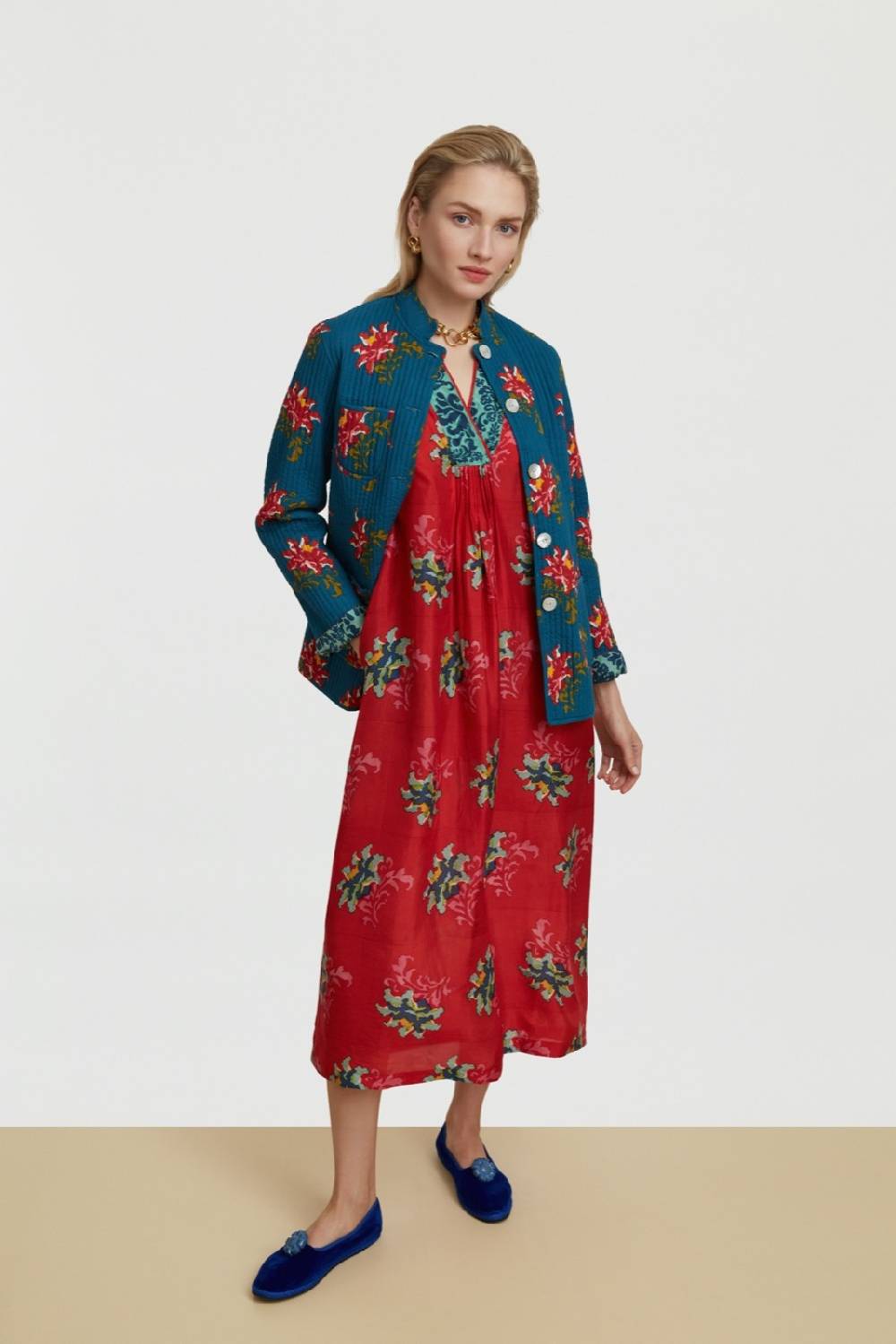 Lisa Corti Caftano Radha Tangeri Flower Coral