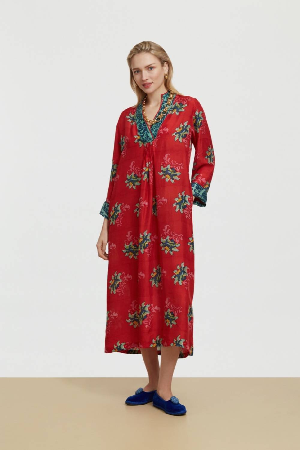 Lisa Corti caftano radha tangeri flower coral