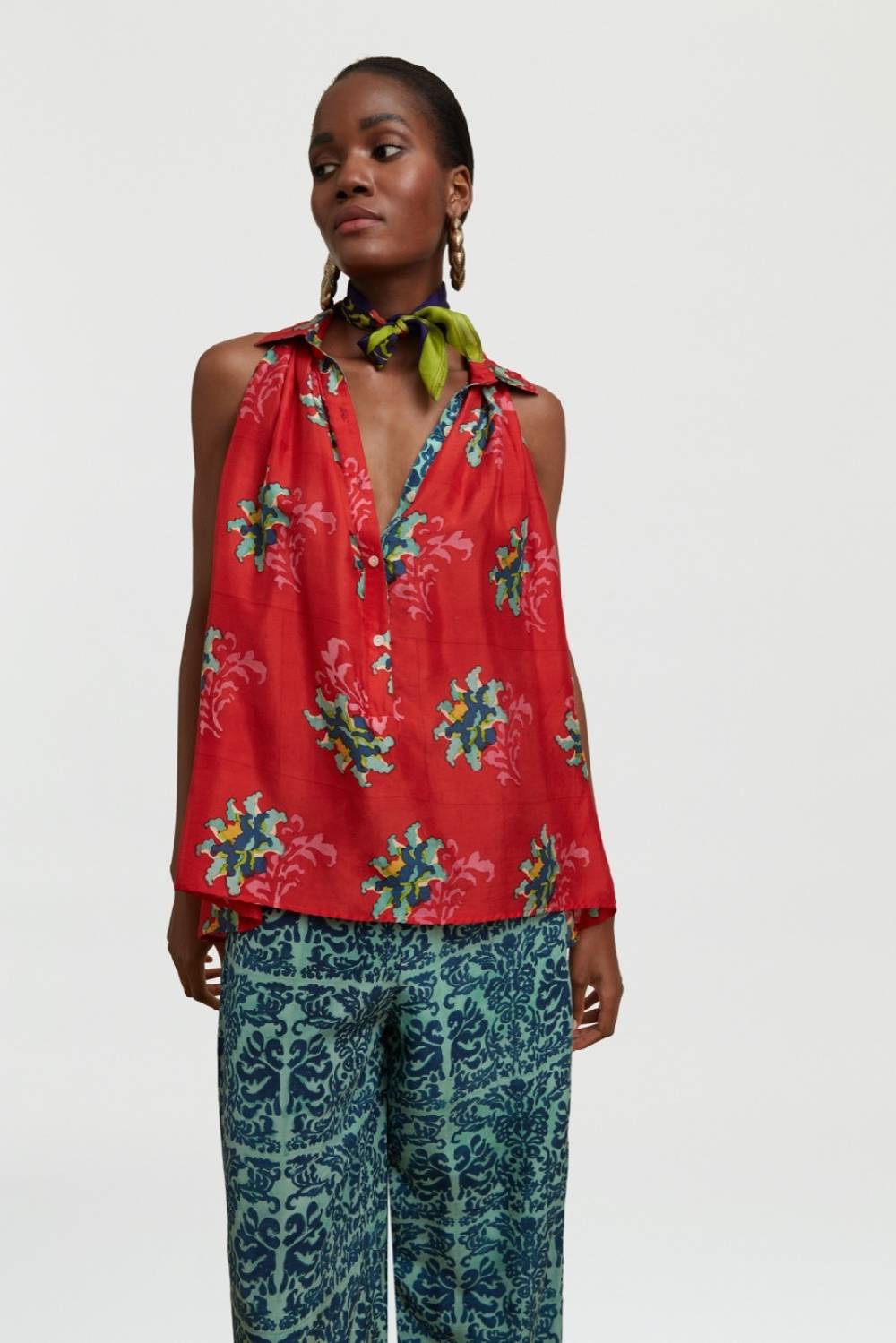 Lisa Corti camicia ava tangeri flower coral