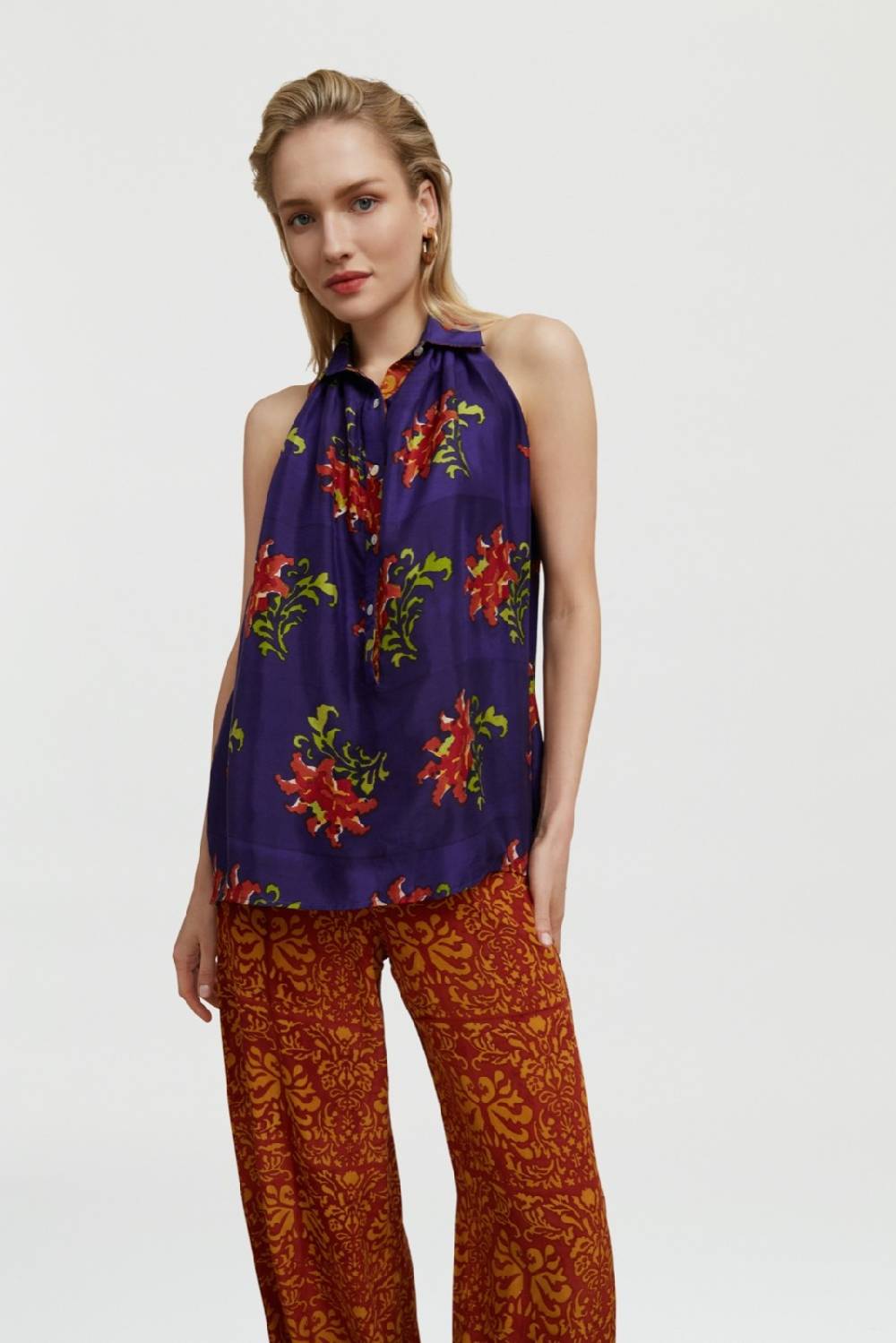 Lisa Corti Camicia Ava Tangeri Flower Purple