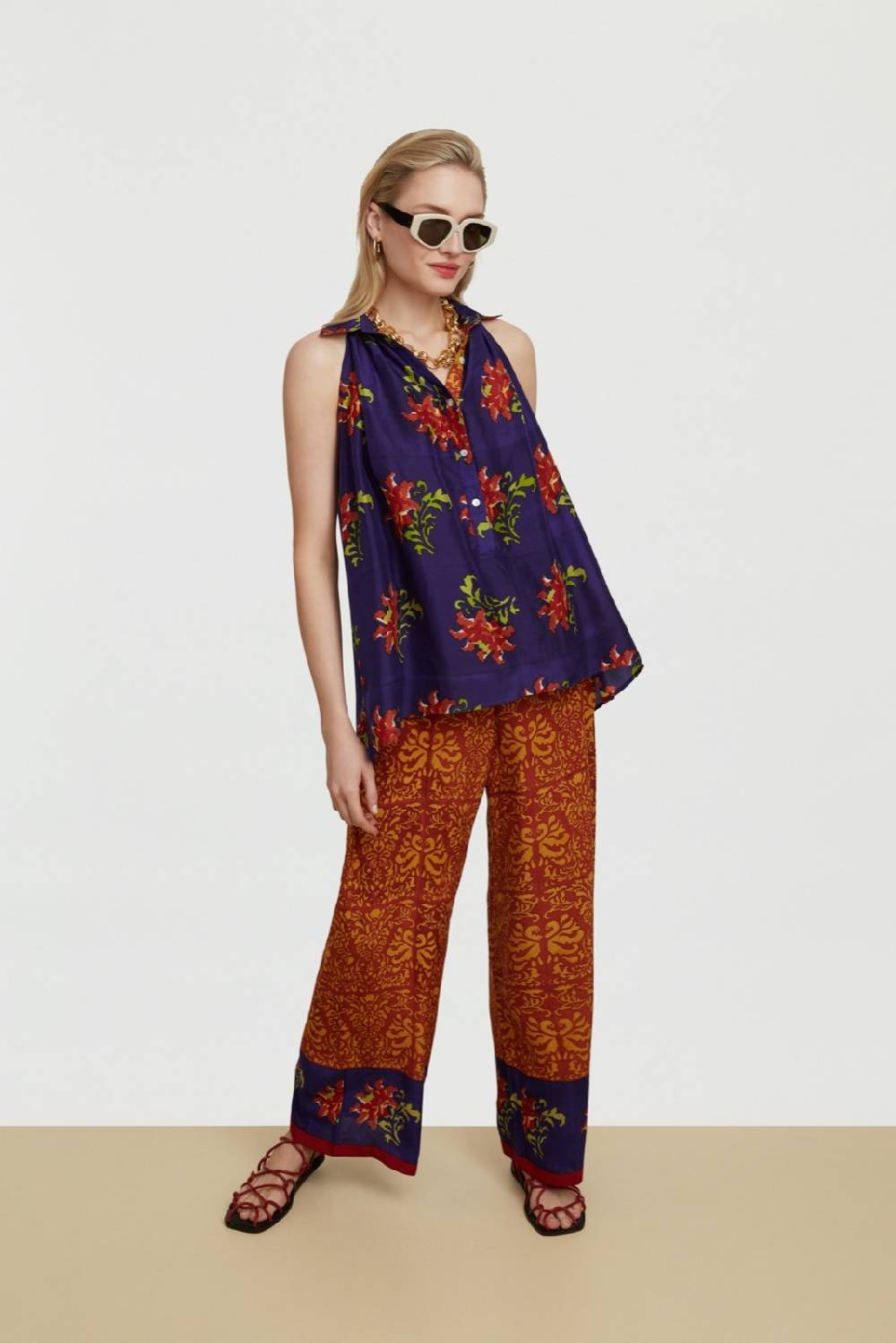 Lisa Corti camicia ava tangeri flower purple