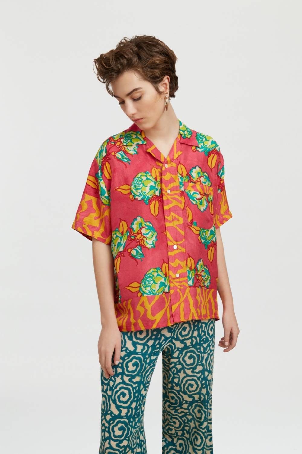 Lisa Corti Camicia Bowling Rosa Spina Geranium