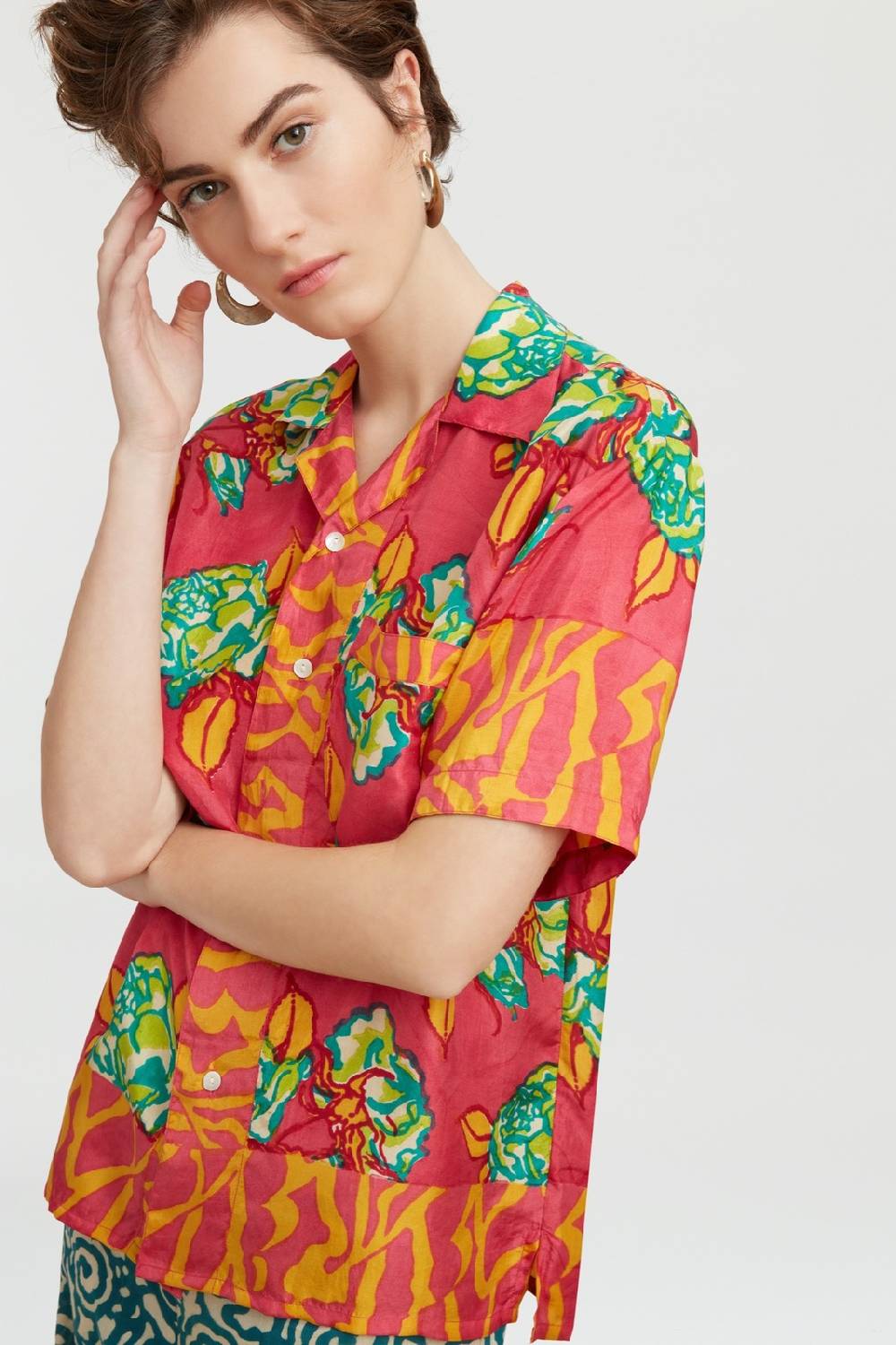 Lisa Corti camicia bowling rosa spina geranium