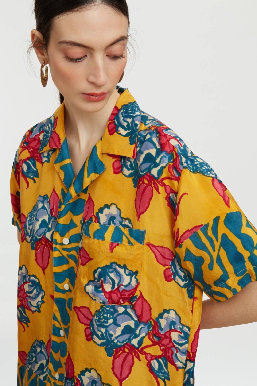 Lisa Corti Camicia Bowling Shirt Rosa Spina Orange