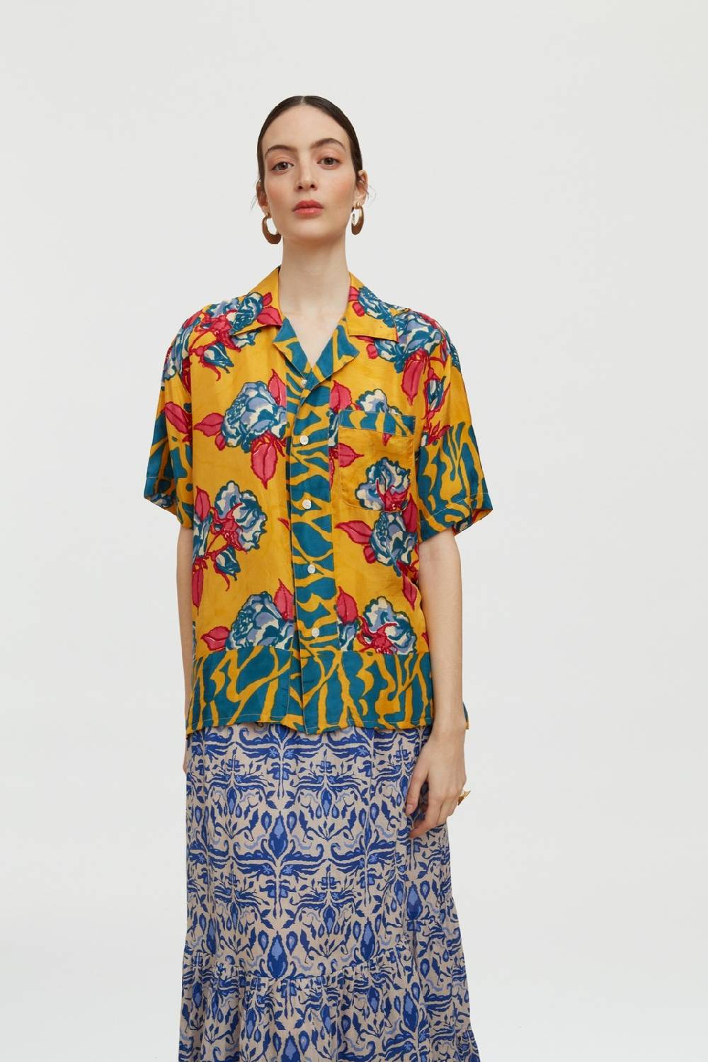 Lisa Corti camicia bowling shirt rosa spina orange