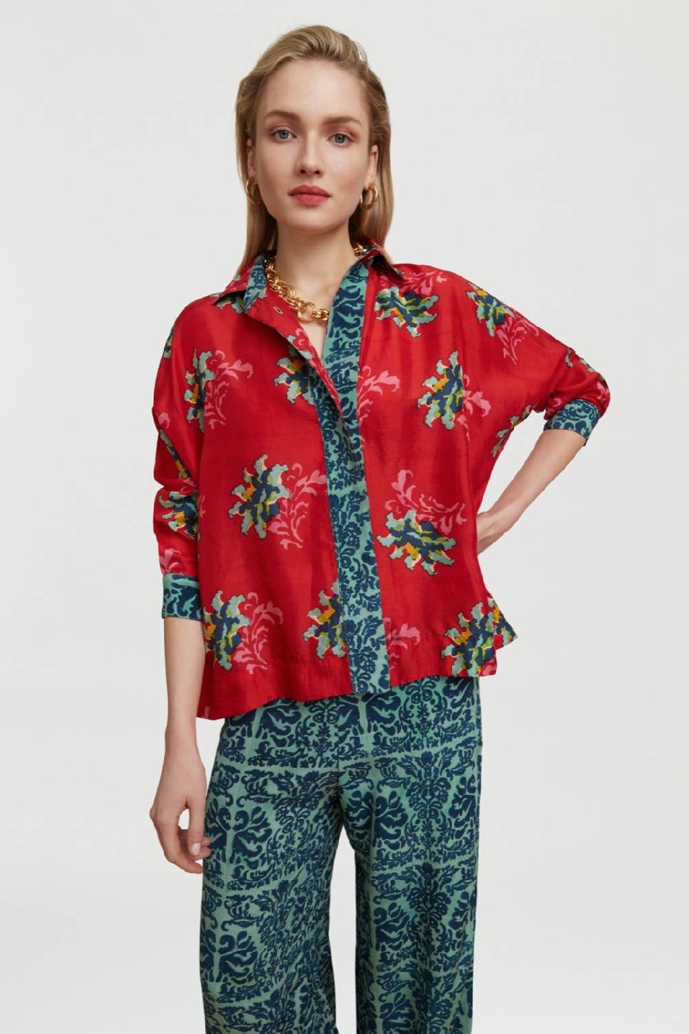 Lisa Corti camicia dahlia tangeri flower coral