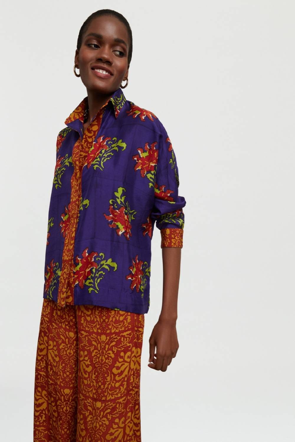 Lisa Corti camicia dahlia tangeri flower purple