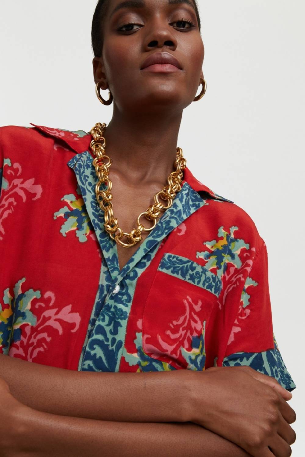 Lisa Corti Camicia Foulard Tangeri Flower Coral