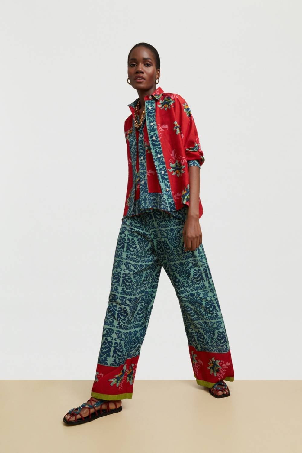 Lisa Corti Camicia Foulard Tangeri Flower Coral