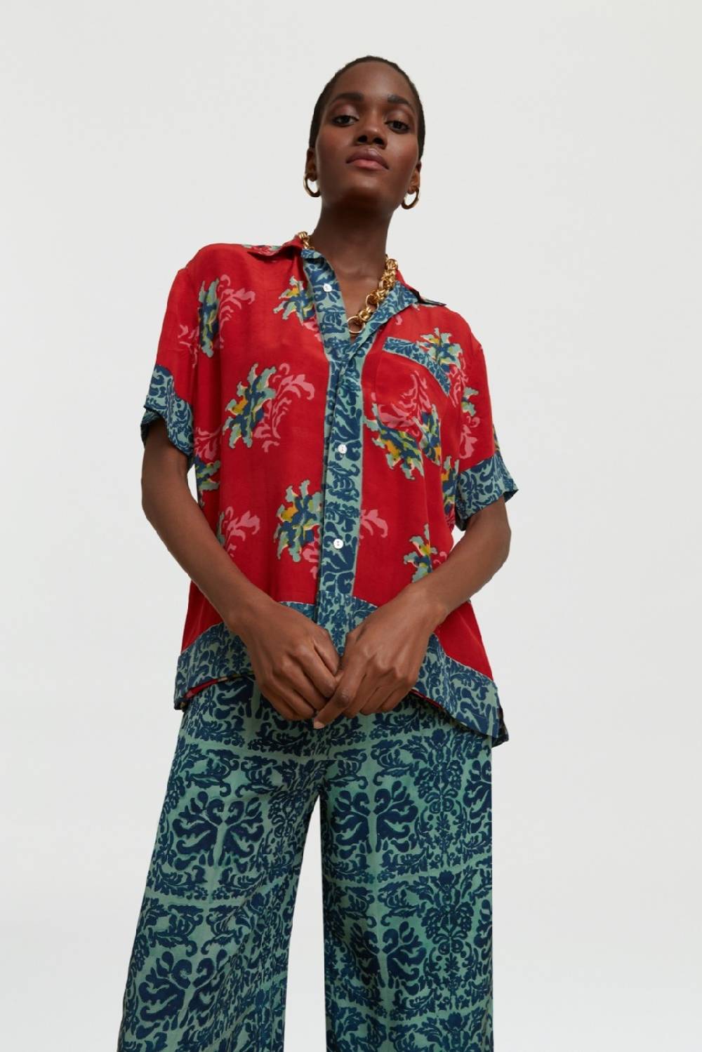 Lisa Corti Camicia Foulard Tangeri Flower Coral